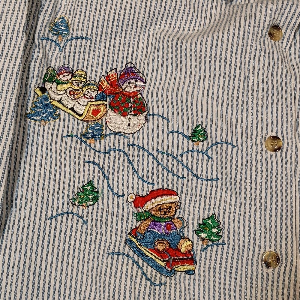 VTG Denim Winter Christmas Snowman Bear Embroidered Button Up Shirt‎ Sz S 90s - Picture 4 of 8